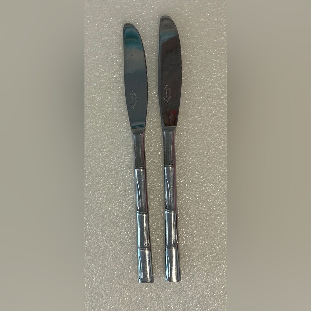 2 Cosmos Stainless Flatware Bamboo Design Dinner Knives Japan